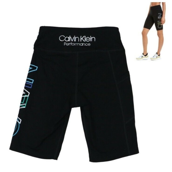 *Calvin Klein Performance Collection Logo Print Womens Bike Shorts XS NWT Black - Picture 2 of 2
